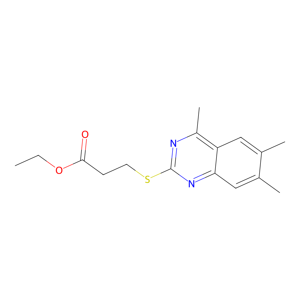 Ethyl 3-[(4,6,7-trimethylquinazolin-2-yl)sulfanyl]propanoate molecular structure, CAS 361999-25-9