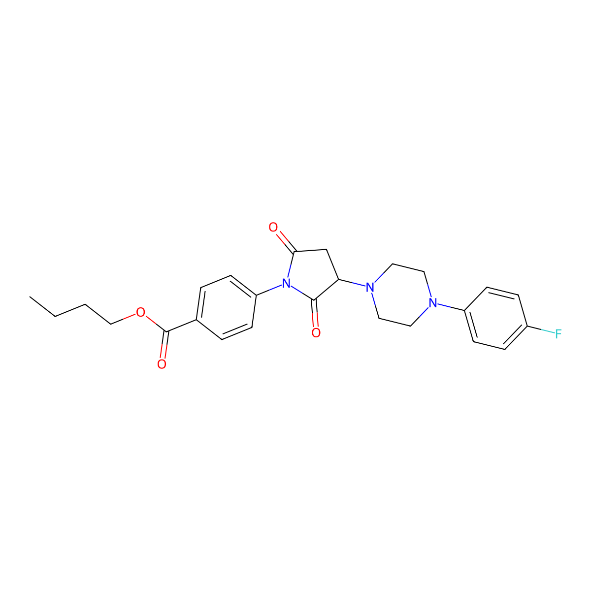 Butyl 4-[3-[4-(4-fluorophenyl)piperazin-1-yl]-2,5-dioxopyrrolidin-1-yl]benzoate molecular structure, CAS 361999-80-6