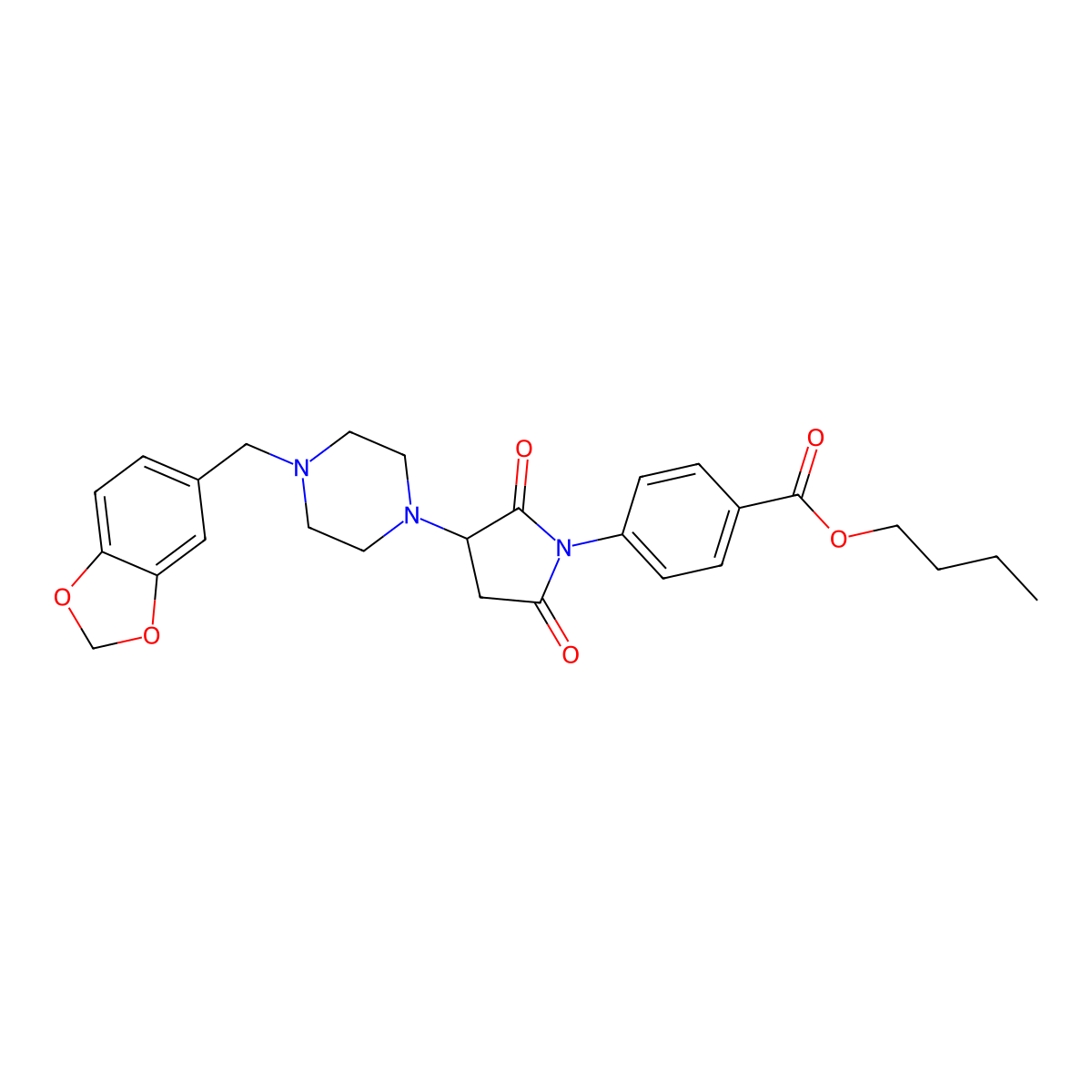 Butyl 4-{3-[4-(1,3-benzodioxol-5-ylmethyl)piperazin-1-yl]-2,5-dioxopyrrolidin-1-yl}benzoate molecular structure, CAS 361999-91-9