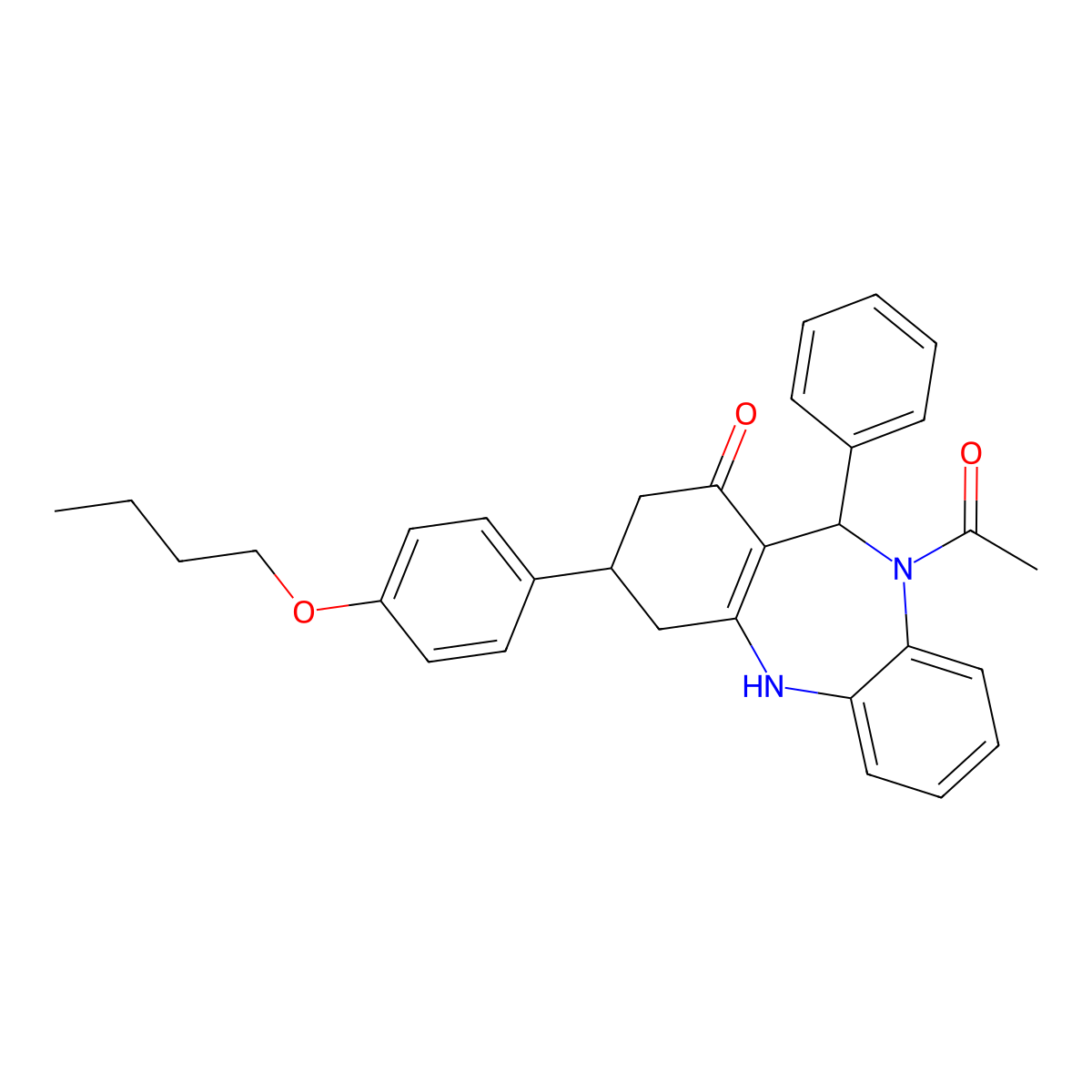 5-acetyl-9-(4-butoxyphenyl)-6-phenyl-8,9,10,11-tetrahydro-6H-benzo[b][1,4]benzodiazepin-7-one molecular structure, CAS 362000-64-4
