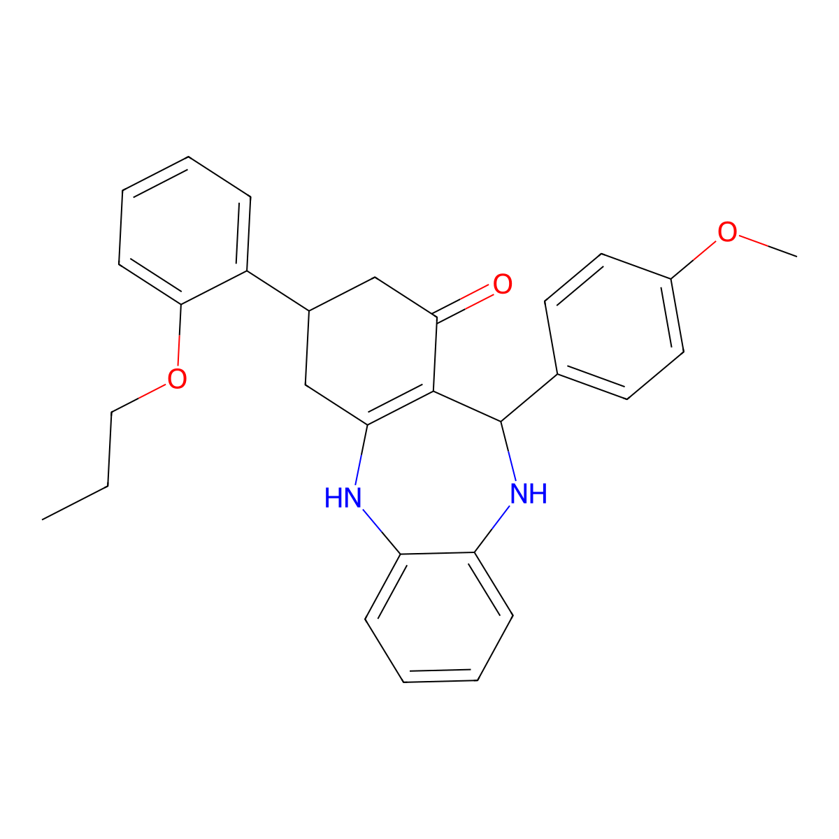 6-(4-Methoxyphenyl)-9-(2-propoxyphenyl)-5,6,8,9,10,11-hexahydrobenzo[b][1,4]benzodiazepin-7-one molecular structure, CAS 362000-71-3