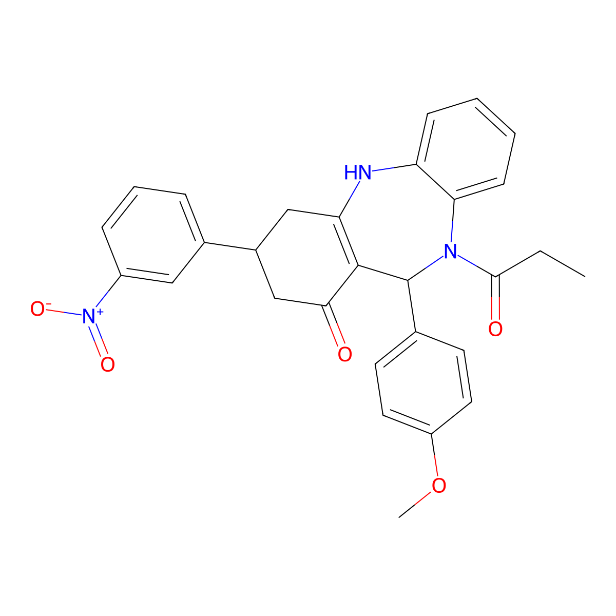 6-(4-methoxyphenyl)-9-(3-nitrophenyl)-5-propanoyl-8,9,10,11-tetrahydro-6H-benzo[b][1,4]benzodiazepin-7-one molecular structure, CAS 362000-89-3