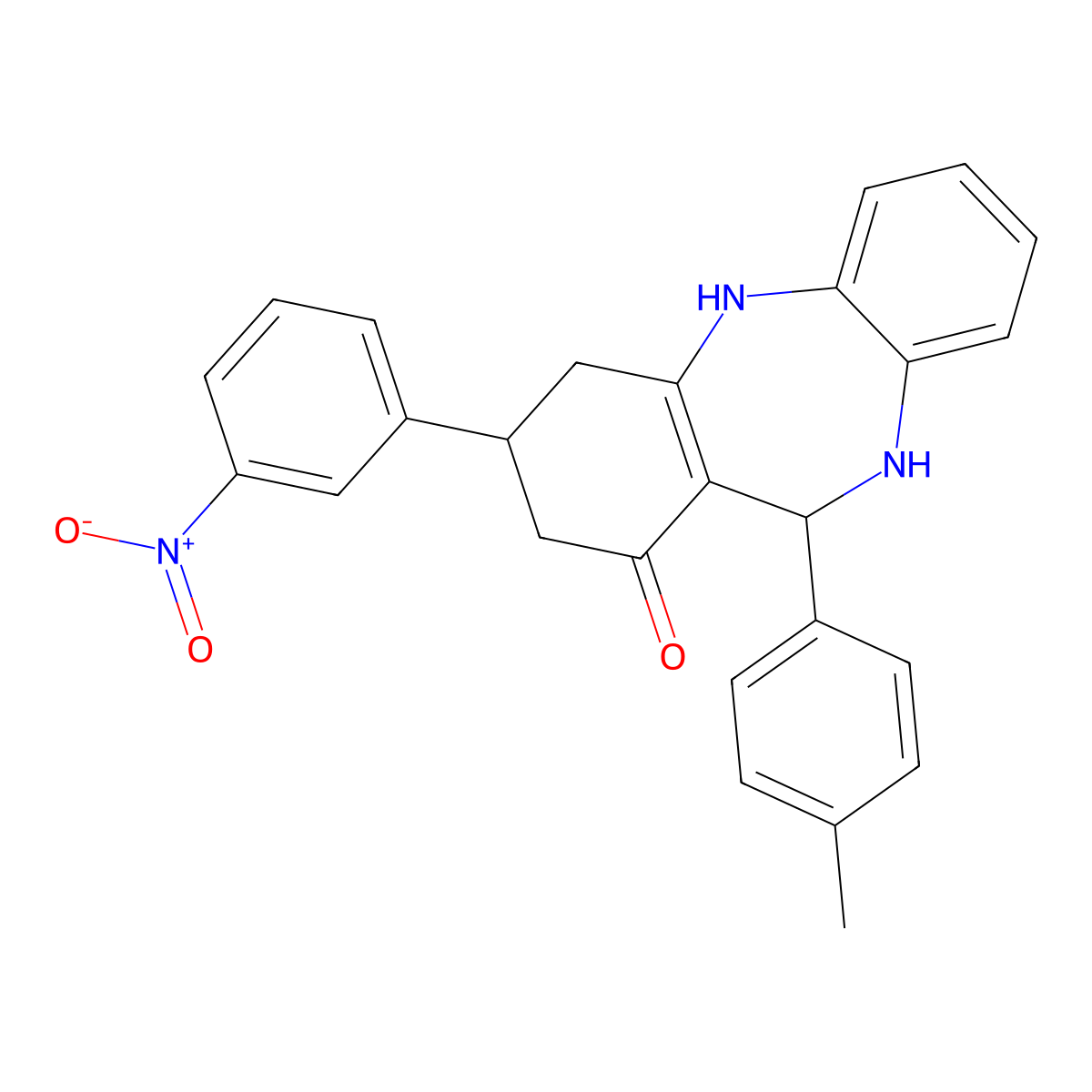 6-(4-Methylphenyl)-9-(3-nitrophenyl)-5,6,8,9,10,11-hexahydrobenzo[b][1,4]benzodiazepin-7-one molecular structure, CAS 362001-22-7