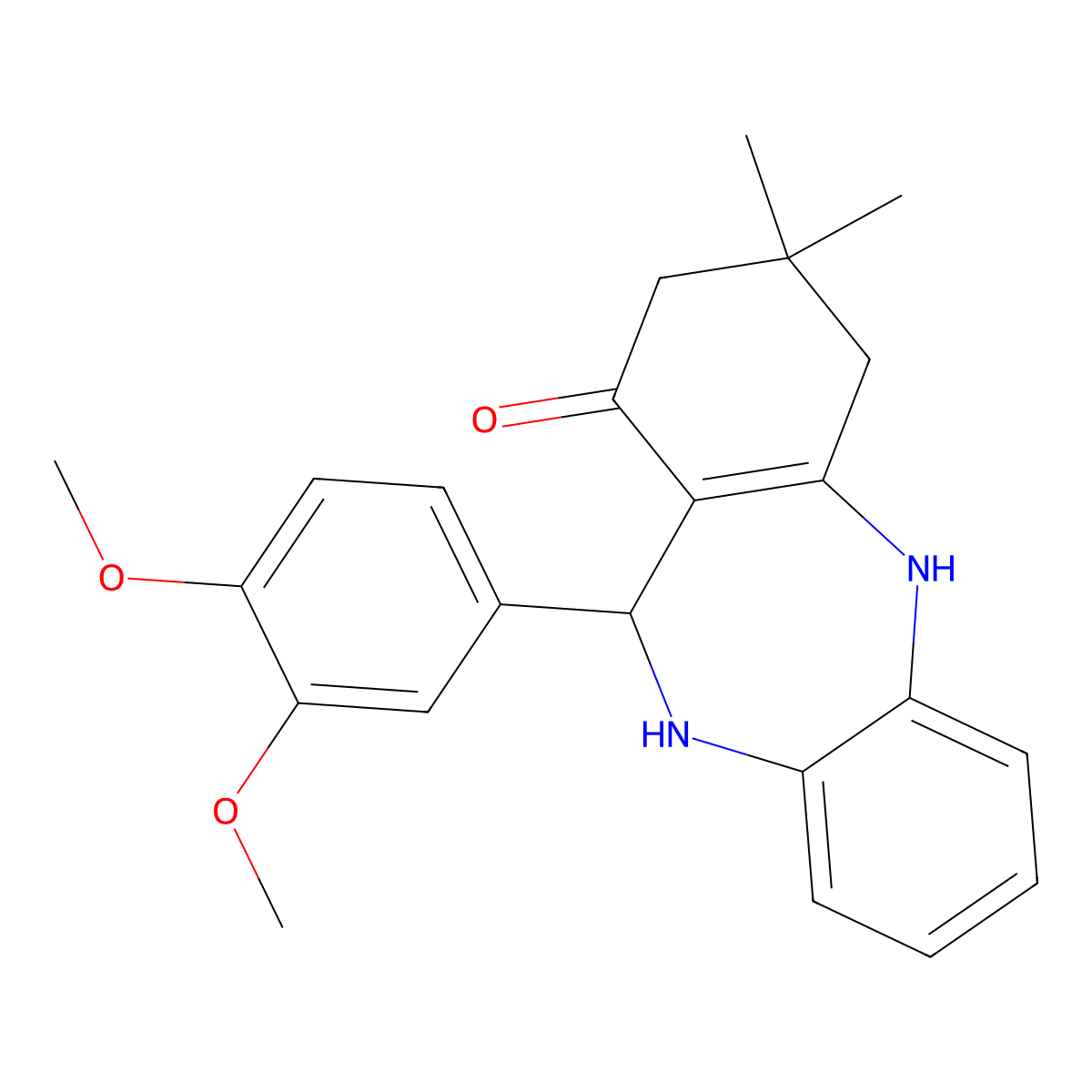 6-(3,4-dimethoxyphenyl)-9,9-dimethyl-6,8,10,11-tetrahydro-5H-benzo[b][1,4]benzodiazepin-7-one molecular structure, CAS 362001-43-2