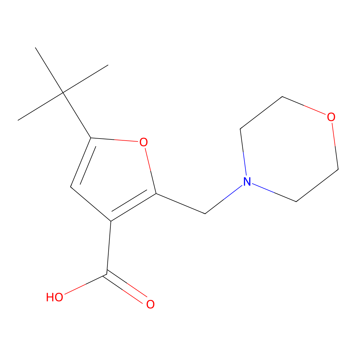 5-tert-Butyl-2-morpholin-4-ylmethyl-furan-3-carboxylic acid molecular structure, CAS 362002-03-7