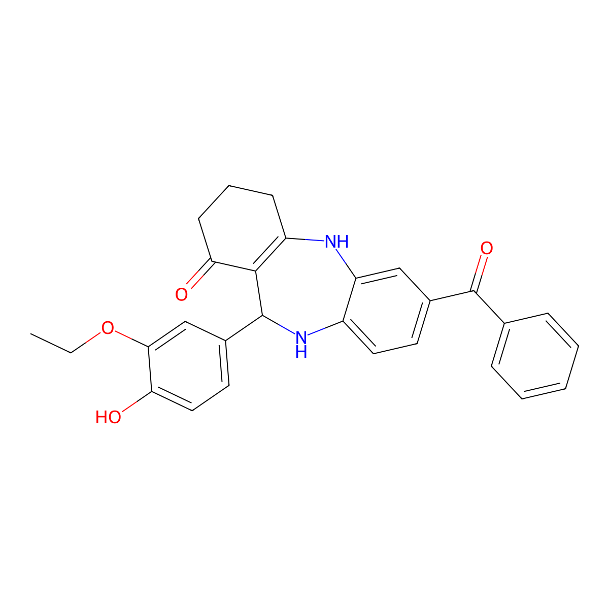 7-benzoyl-11-(3-ethoxy-4-hydroxyphenyl)-2,3,4,5,10,11-hexahydro-1H-dibenzo[b,e][1,4]diazepin-1-one molecular structure, CAS 362005-21-8