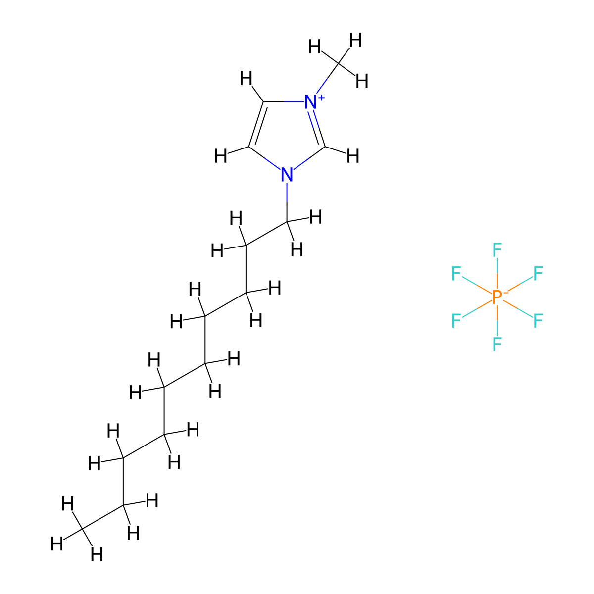 1-Decyl-3-methylimidazolium hexafluorophosphate molecular structure, CAS 362043-46-7