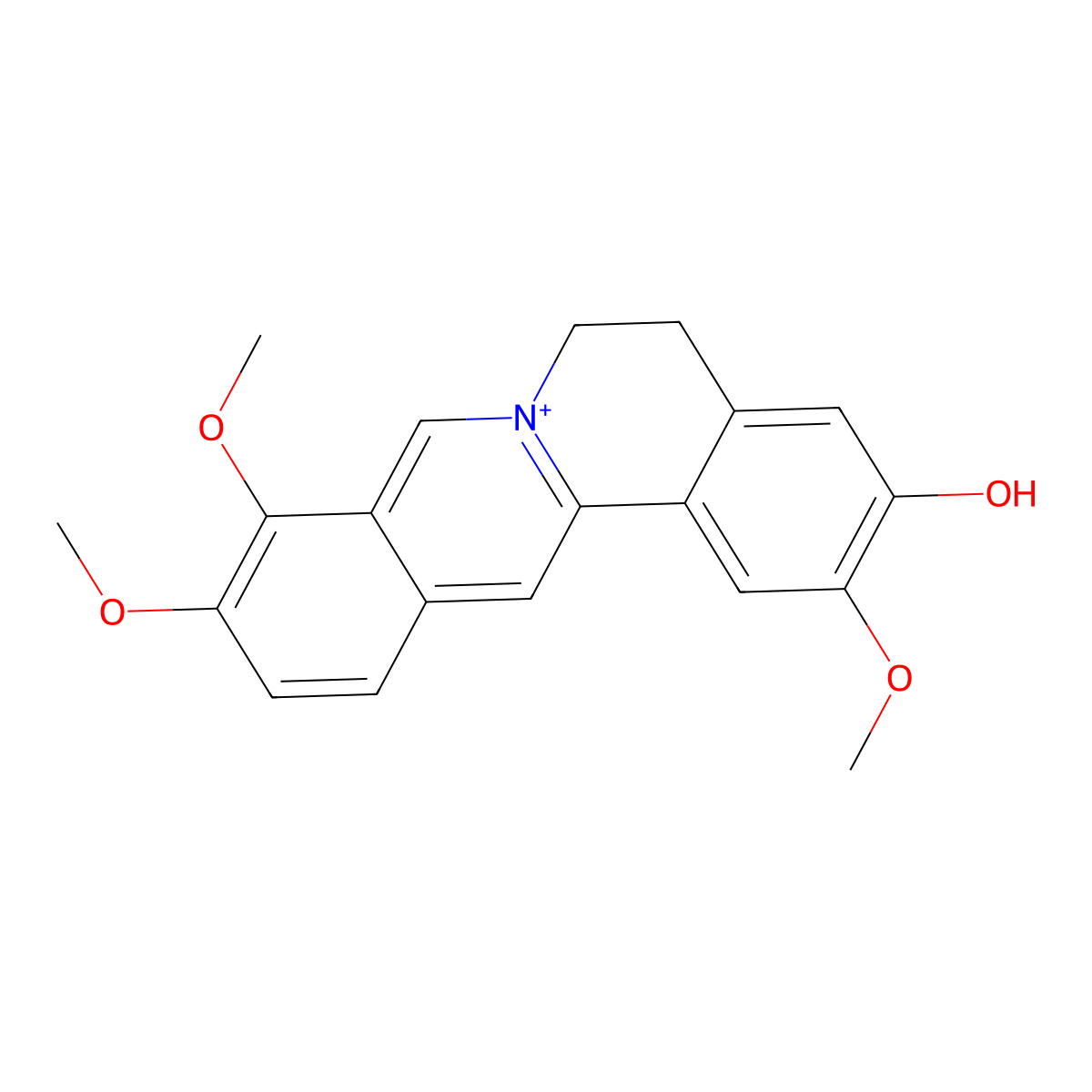 Jatrorrhizine molecular structure, CAS 3621-38-3