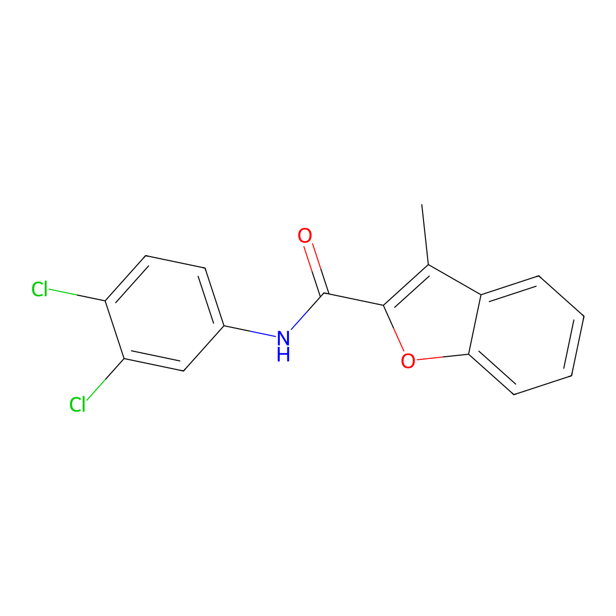 N-(3,4-dichlorophenyl)-3-methyl-1-benzofuran-2-carboxamide molecular structure, CAS 36212-38-1