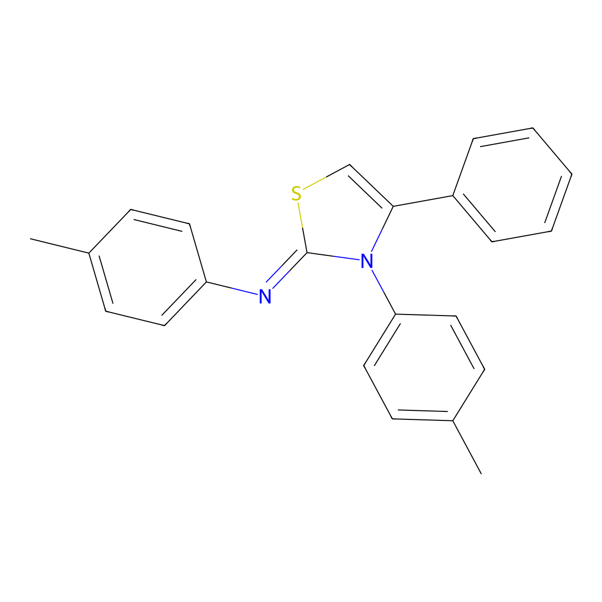 Benzenamine, 4-methyl-N-[3-(4-methylphenyl)-4-phenyl-2(3H)-thiazolylidene]- molecular structure, CAS 36220-33-4
