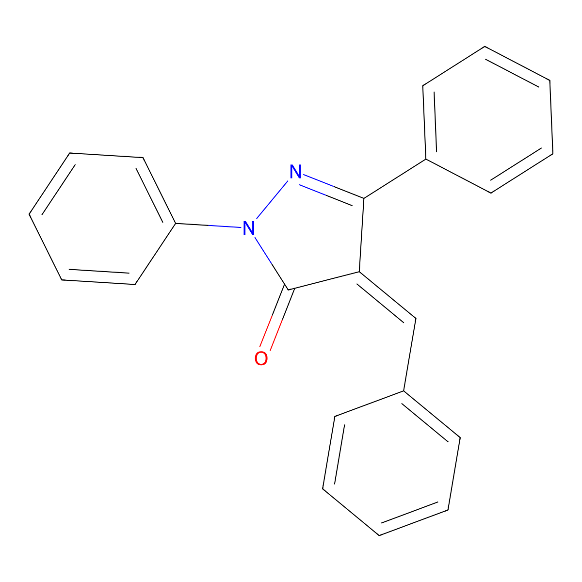 3H-Pyrazol-3-one, 2,4-dihydro-2,5-diphenyl-4-(phenylmethylene)- molecular structure, CAS 36221-08-6