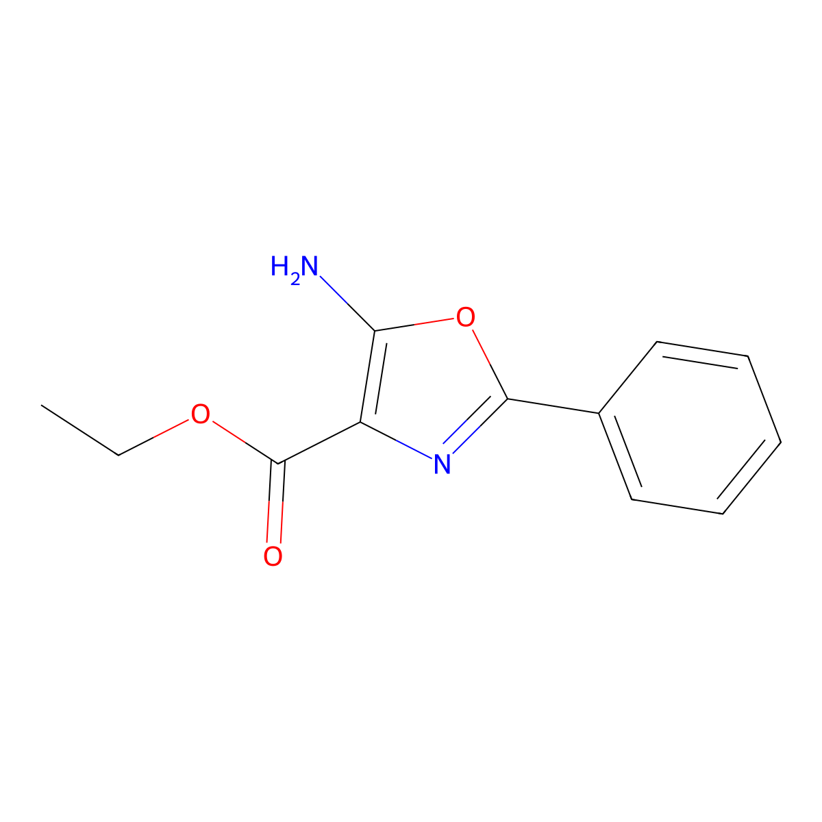 Ethyl 5-amino-2-phenyl-1,3-oxazole-4-carboxylate molecular structure, CAS 36231-81-9