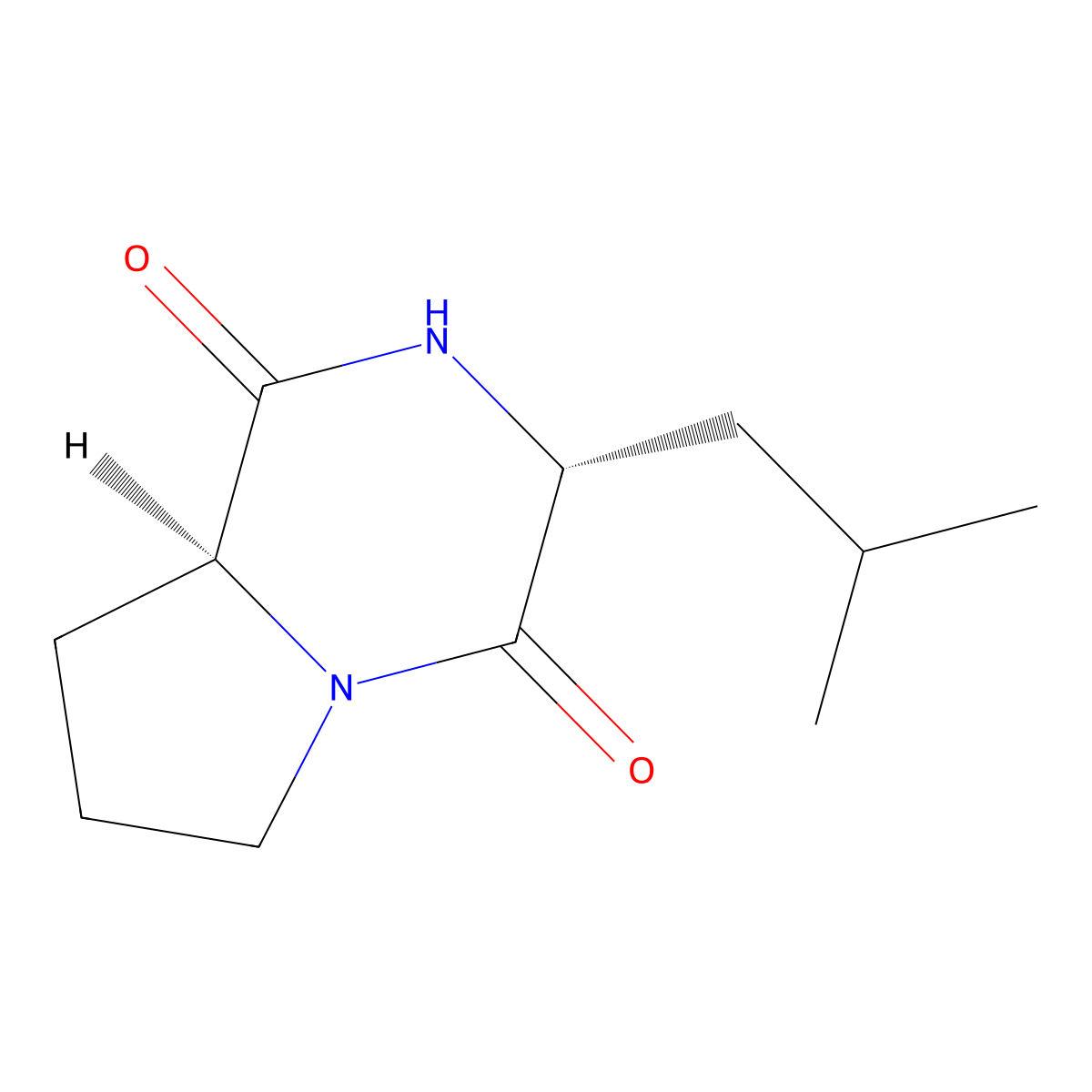 (3R,8aS)-Hexahydro-3-(2-methylpropyl)pyrrolo(1,2-a)pyrazine-1,4-dione molecular structure, CAS 36238-67-2
