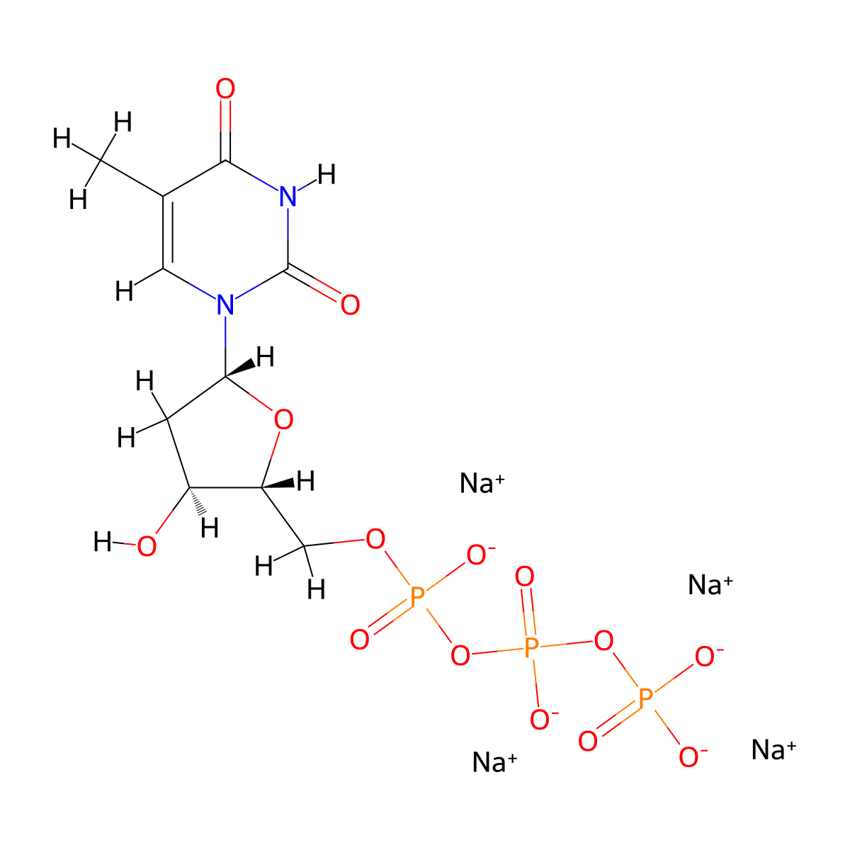 Thymidine 5'-triphosphate tetrasodium salt molecular structure, CAS 3624-46-2