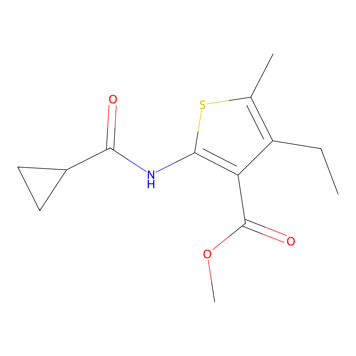 Methyl 2-(cyclopropanecarbonylamino)-4-ethyl-5-methylthiophene-3-carboxylate molecular structure, CAS 362472-98-8