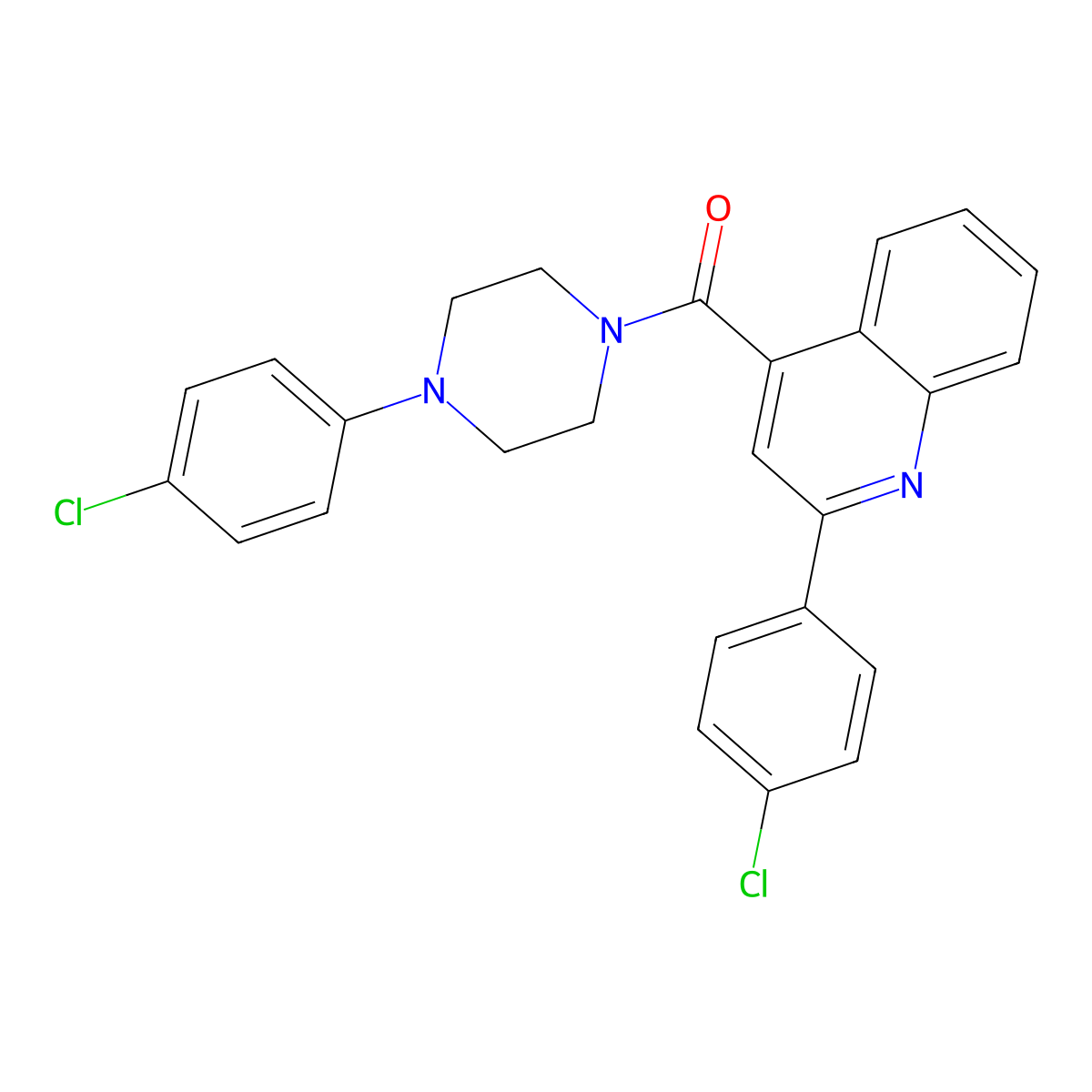 [4-(4-Chlorophenyl)piperazin-1-yl]-[2-(4-chlorophenyl)quinolin-4-yl]methanone molecular structure, CAS 362473-14-1
