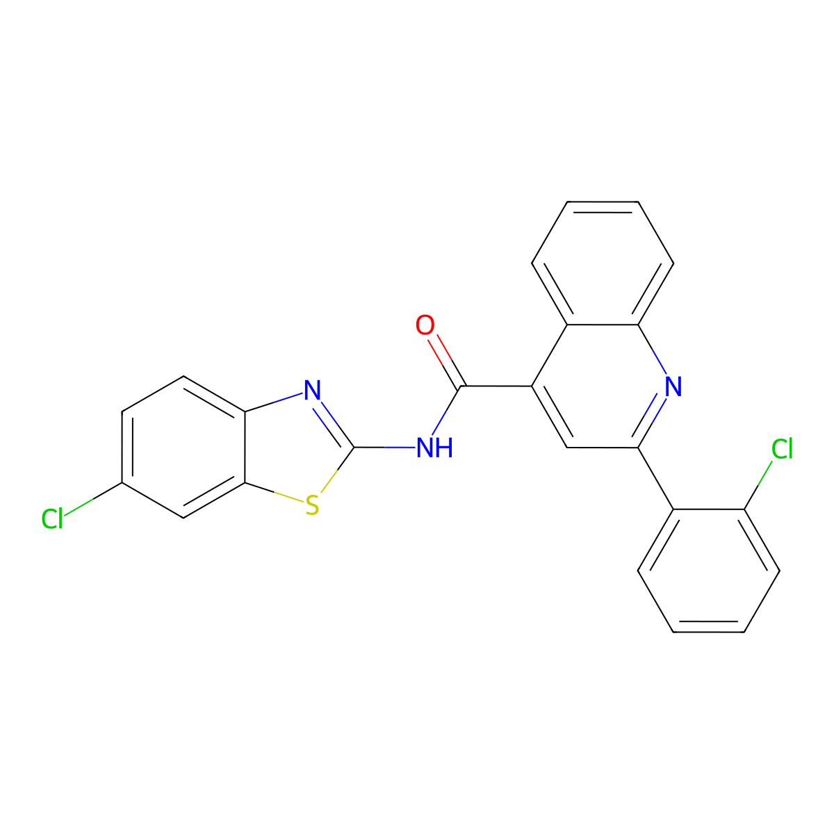 N-(6-chloro-1,3-benzothiazol-2-yl)-2-(2-chlorophenyl)quinoline-4-carboxamide molecular structure, CAS 362473-38-9
