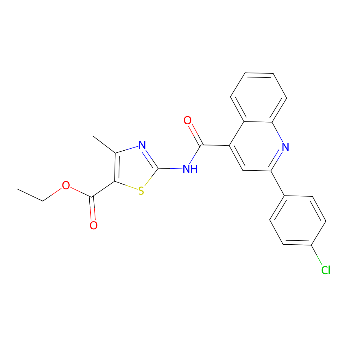 Ethyl 2-[[2-(4-chlorophenyl)quinoline-4-carbonyl]amino]-4-methyl-1,3-thiazole-5-carboxylate molecular structure, CAS 362473-72-1