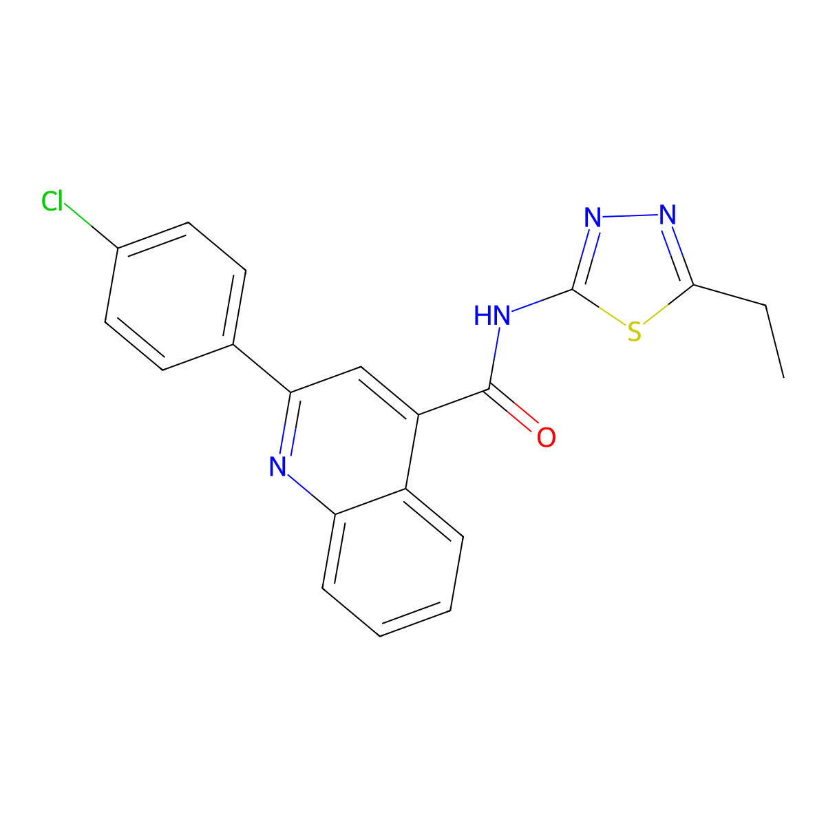 2-(4-chlorophenyl)-N-(5-ethyl-1,3,4-thiadiazol-2-yl)quinoline-4-carboxamide molecular structure, CAS 362473-75-4
