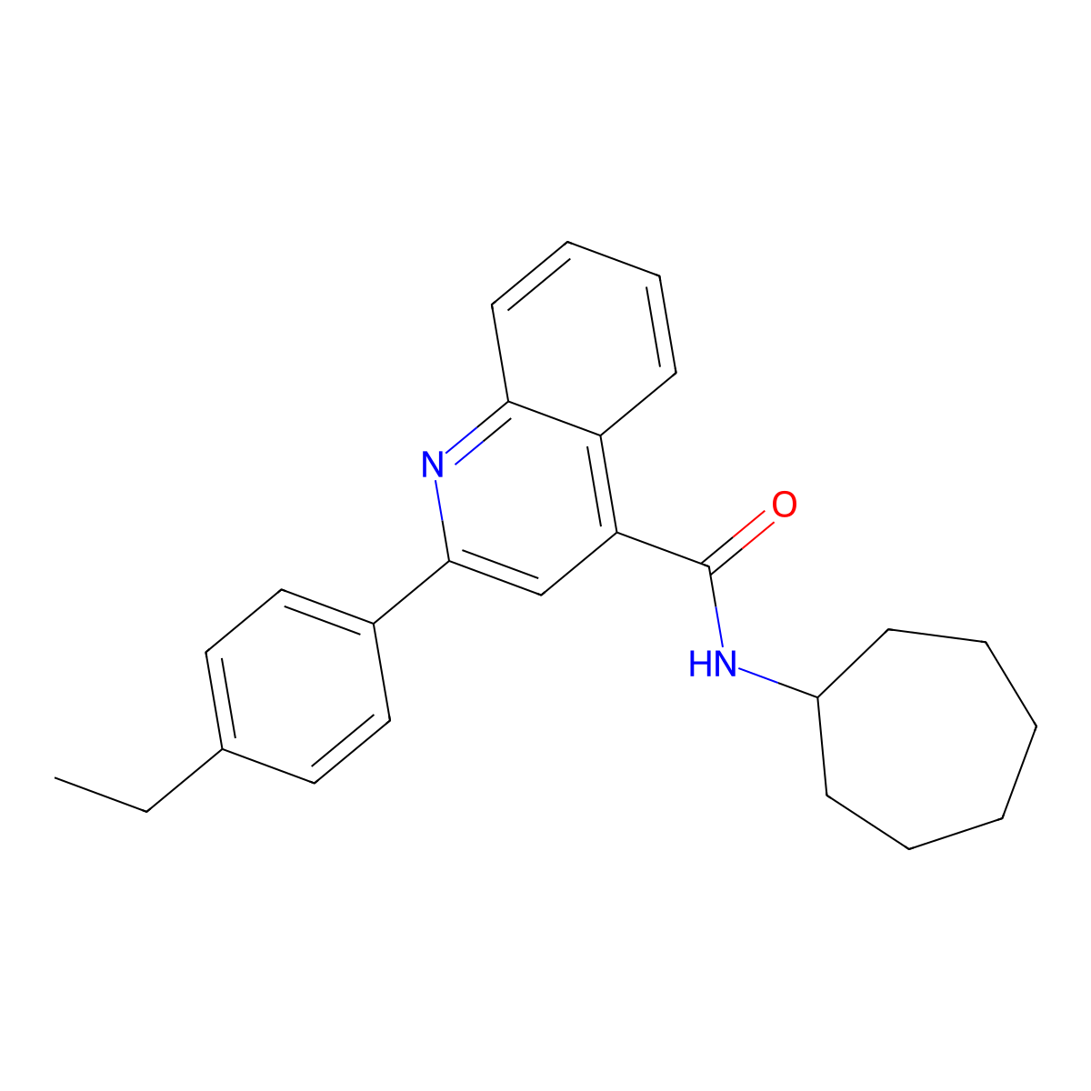 N-cycloheptyl-2-(4-ethylphenyl)quinoline-4-carboxamide molecular structure, CAS 362473-91-4