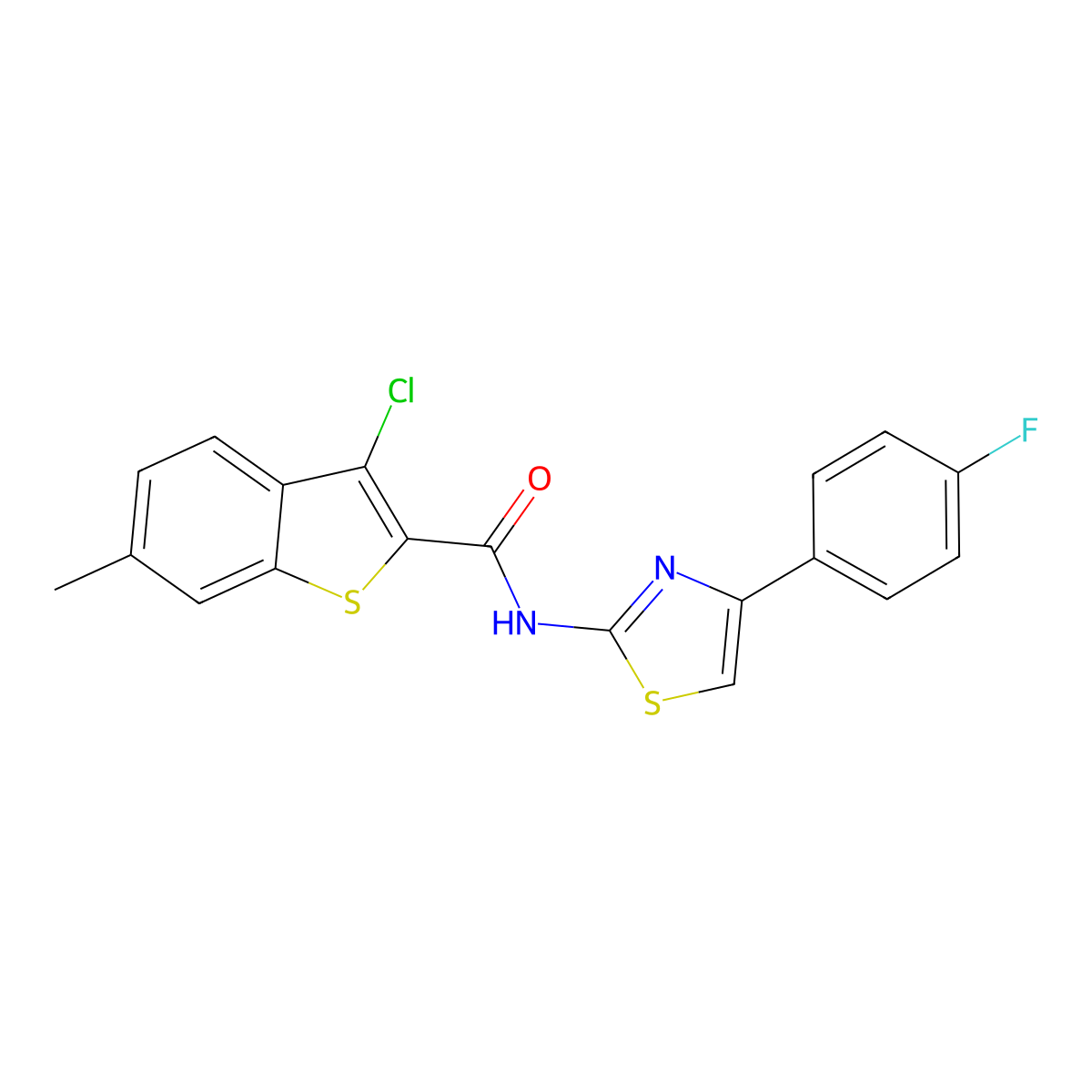 3-chloro-N-[4-(4-fluorophenyl)-1,3-thiazol-2-yl]-6-methyl-1-benzothiophene-2-carboxamide molecular structure, CAS 362474-10-0