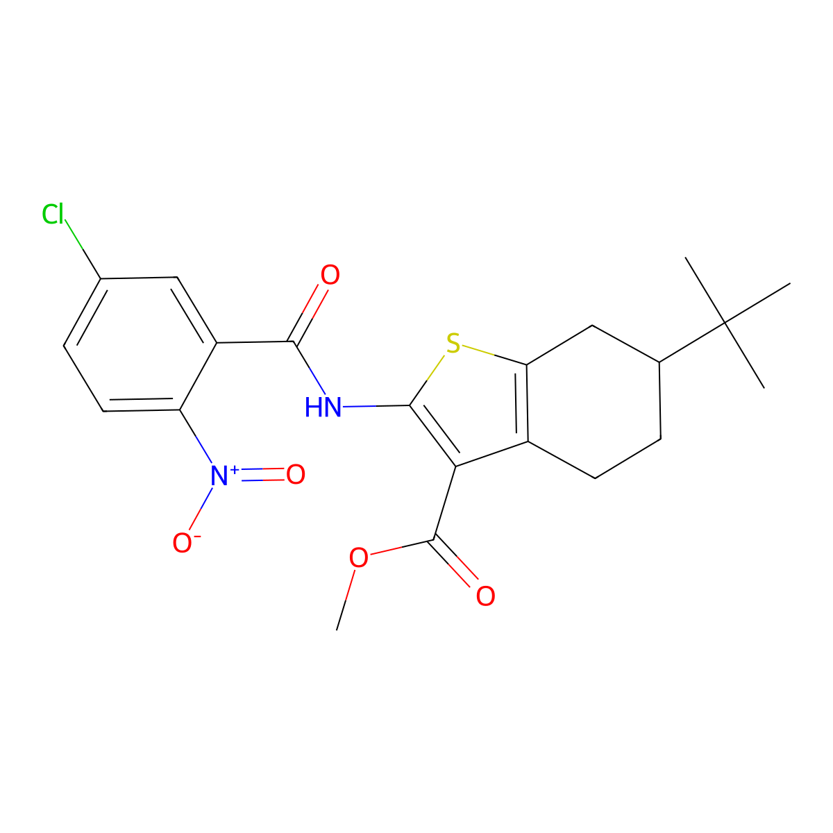 Methyl 6-tert-butyl-2-[(5-chloro-2-nitrobenzoyl)amino]-4,5,6,7-tetrahydro-1-benzothiophene-3-carboxylate molecular structure, CAS 362476-29-7