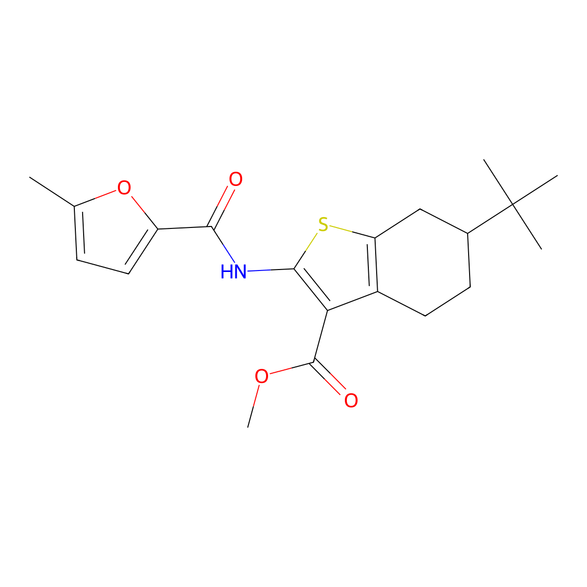 Methyl 6-tert-butyl-2-[(5-methylfuran-2-carbonyl)amino]-4,5,6,7-tetrahydro-1-benzothiophene-3-carboxylate molecular structure, CAS 362481-46-7