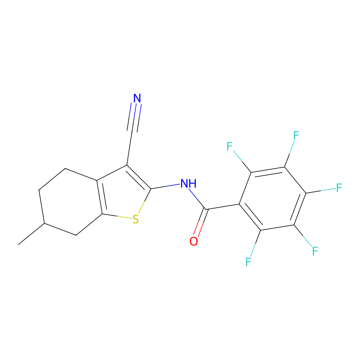 N-(3-cyano-6-methyl-4,5,6,7-tetrahydro-1-benzothiophen-2-yl)-2,3,4,5,6-pentafluorobenzamide molecular structure, CAS 362481-85-4