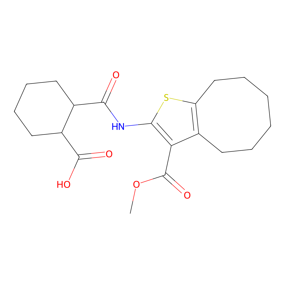 2-{[3-(Methoxycarbonyl)-4,5,6,7,8,9-hexahydrocycloocta[b]thiophen-2-yl]carbamoyl}cyclohexanecarboxylic acid molecular structure, CAS 362481-96-7