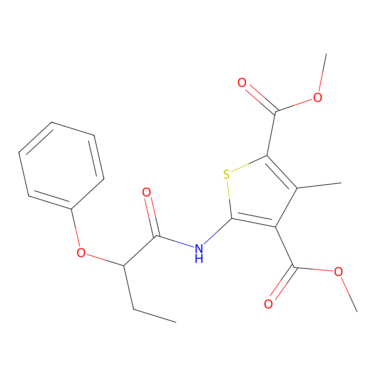 Dimethyl 3-methyl-5-[(2-phenoxybutanoyl)amino]thiophene-2,4-dicarboxylate molecular structure, CAS 362482-79-9