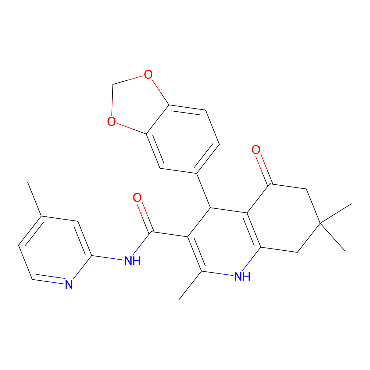 4-(1,3-Benzodioxol-5-YL)-2,7,7-trimethyl-N-(4-methyl-2-pyridinyl)-5-oxo-1,4,5,6,7,8-hexahydro-3-quinolinecarboxamide molecular structure, CAS 362486-86-0