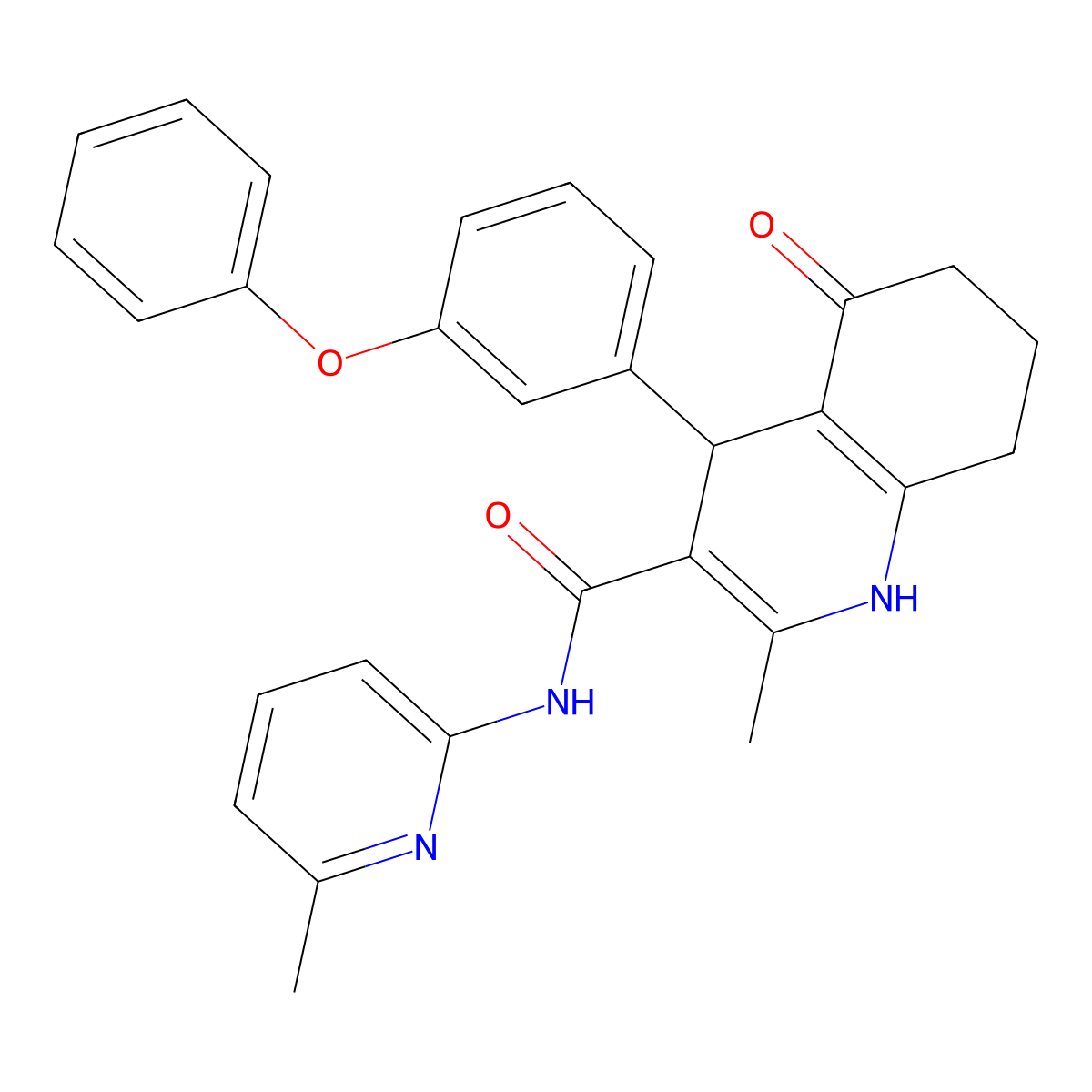 2-methyl-N-(6-methylpyridin-2-yl)-5-oxo-4-(3-phenoxyphenyl)-1,4,5,6,7,8-hexahydroquinoline-3-carboxamide molecular structure, CAS 362487-27-2