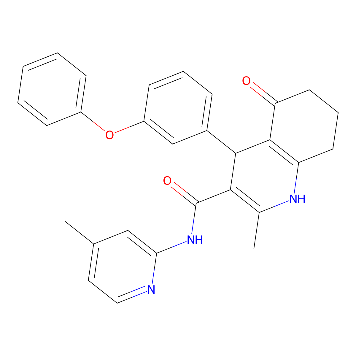 2-Methyl-N-(4-methyl-2-pyridinyl)-5-oxo-4-(3-phenoxyphenyl)-1,4,5,6,7,8-hexahydro-3-quinolinecarboxamide molecular structure, CAS 362487-31-8