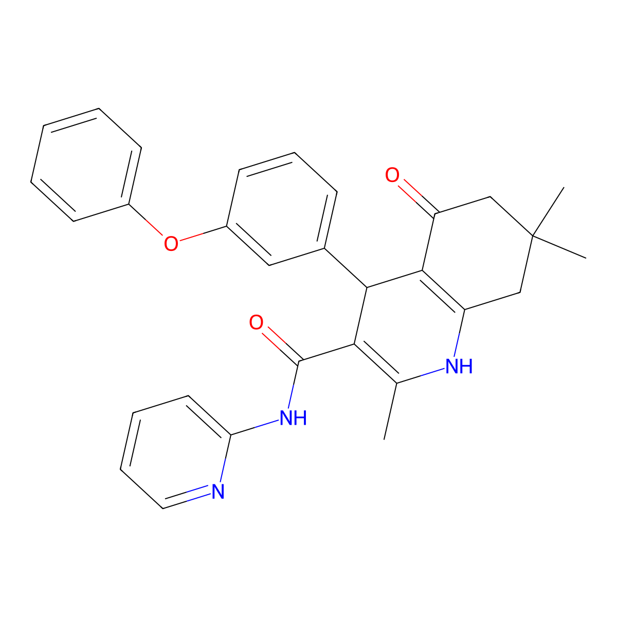 2,7,7-Trimethyl-5-oxo-4-(3-phenoxyphenyl)-N-(2-pyridinyl)-1,4,5,6,7,8-hexahydro-3-quinolinecarboxamide molecular structure, CAS 362487-33-0