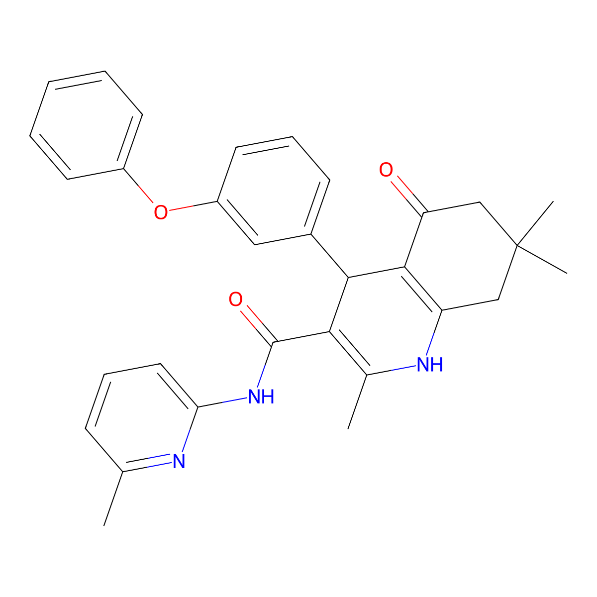 2,7,7-Trimethyl-N-(6-methyl-2-pyridinyl)-5-oxo-4-(3-phenoxyphenyl)-1,4,5,6,7,8-hexahydro-3-quinolinecarboxamide molecular structure, CAS 362487-36-3