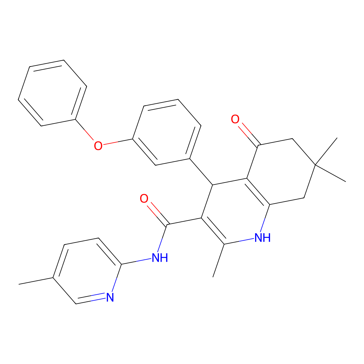 2,7,7-trimethyl-N-(5-methylpyridin-2-yl)-5-oxo-4-(3-phenoxyphenyl)-1,4,6,8-tetrahydroquinoline-3-carboxamide molecular structure, CAS 362487-39-6