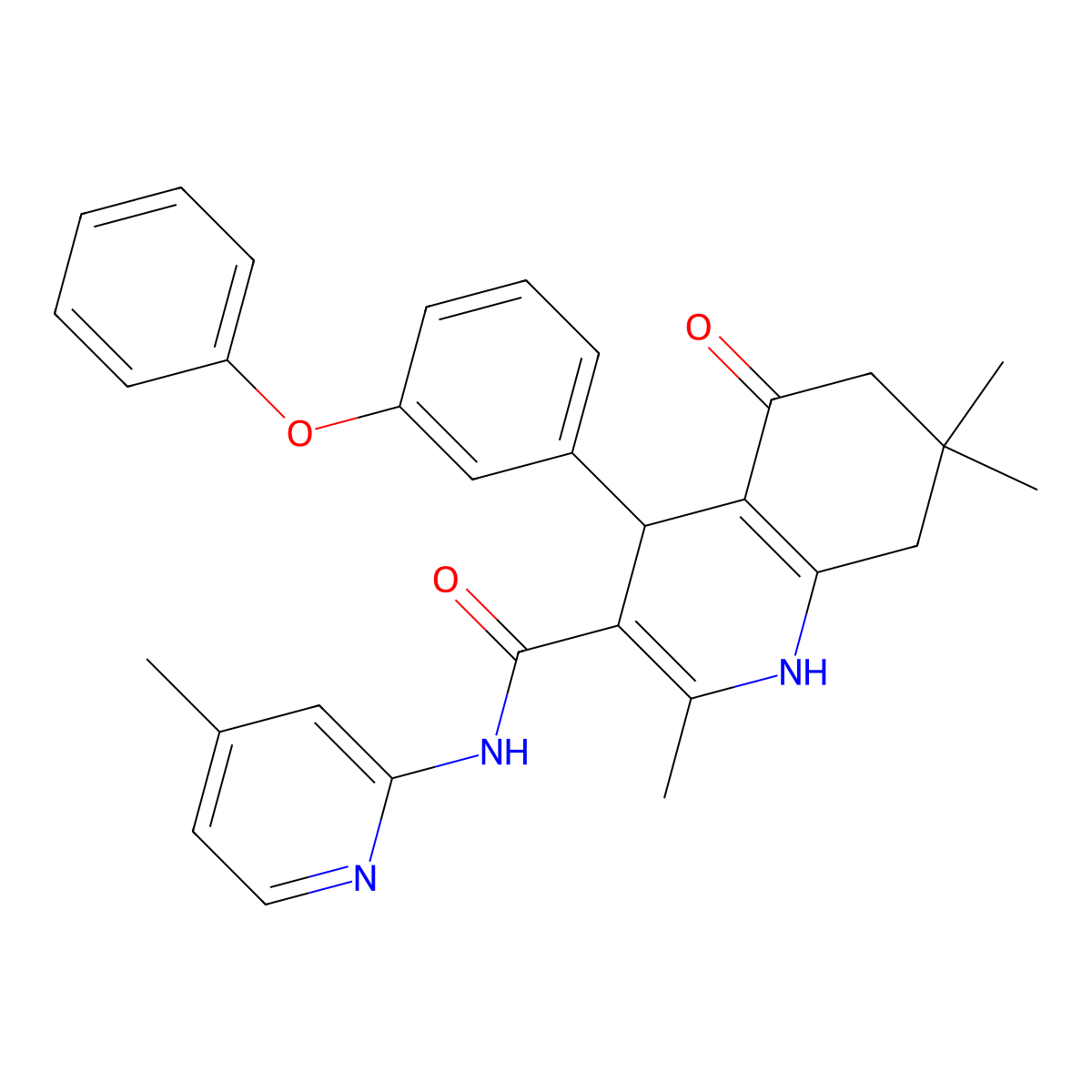 2,7,7-Trimethyl-N-(4-methyl-2-pyridinyl)-5-oxo-4-(3-phenoxyphenyl)-1,4,5,6,7,8-hexahydro-3-quinolinecarboxamide molecular structure, CAS 362487-42-1