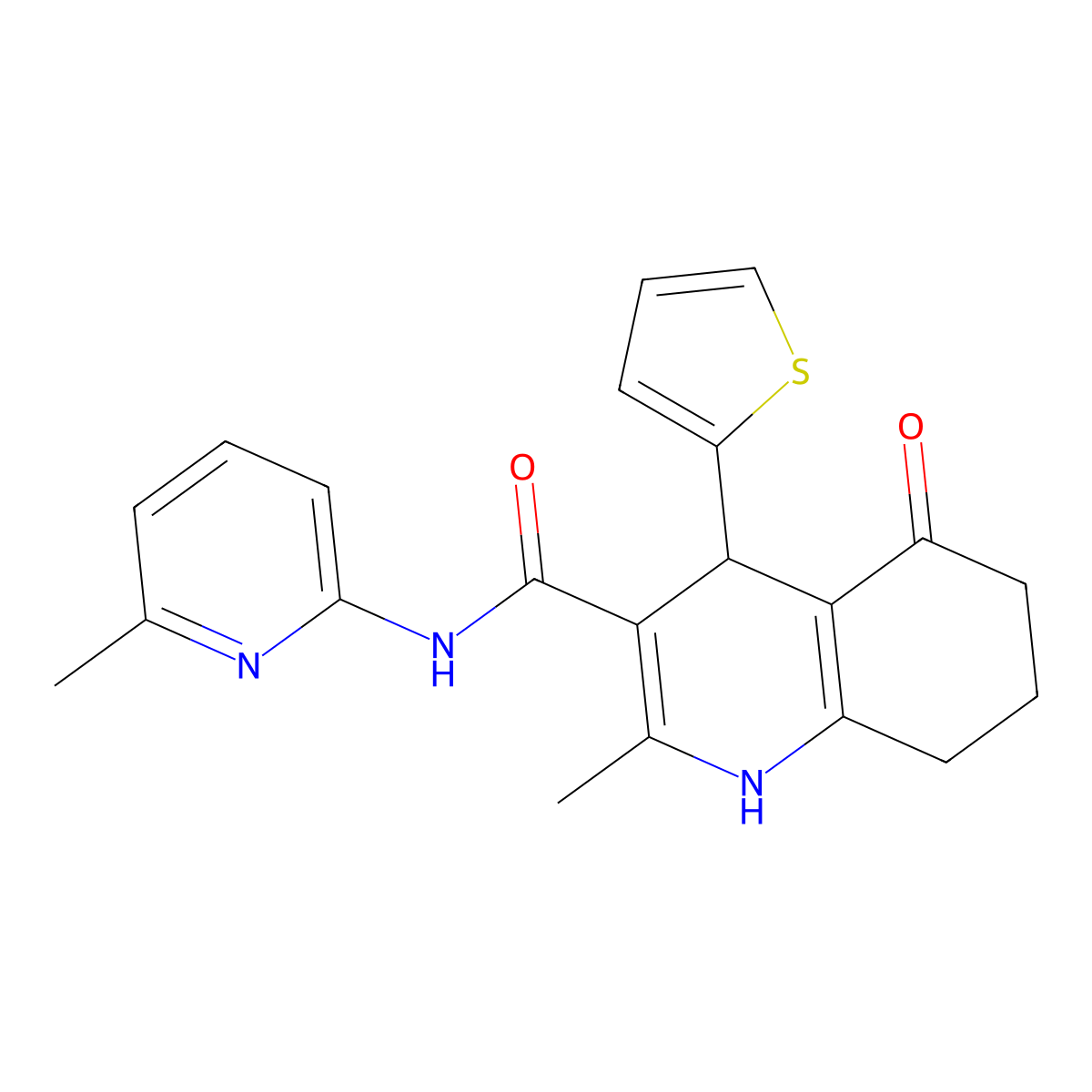 2-Methyl-N-(6-methyl-2-pyridinyl)-5-oxo-4-(2-thienyl)-1,4,5,6,7,8-hexahydro-3-quinolinecarboxamide molecular structure, CAS 362487-45-4