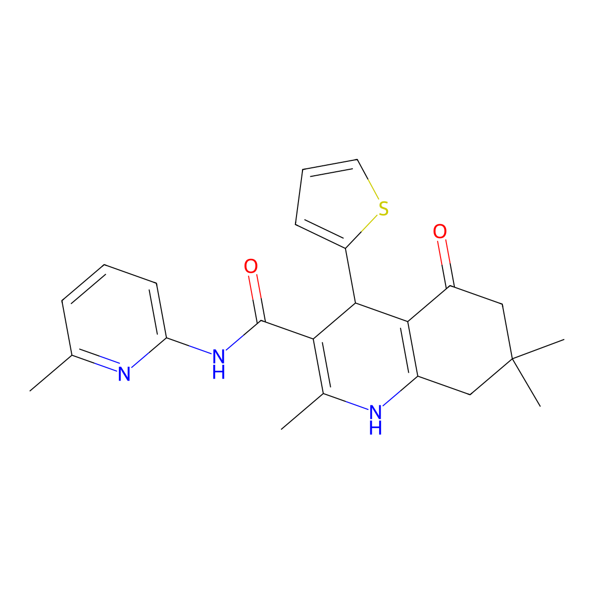 2,7,7-Trimethyl-N-(6-methyl-2-pyridinyl)-5-oxo-4-(2-thienyl)-1,4,5,6,7,8-hexahydro-3-quinolinecarboxamide molecular structure, CAS 362487-59-0