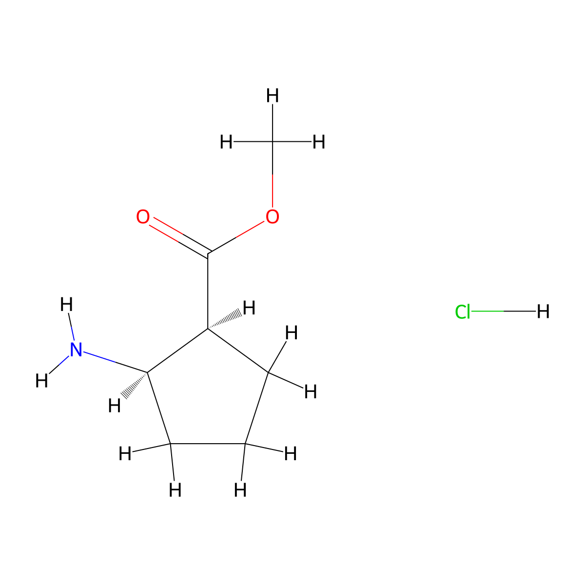 methyl (1S,2R)-2-aminocyclopentane-1-carboxylate hydrochloride molecular structure, CAS 362489-54-1