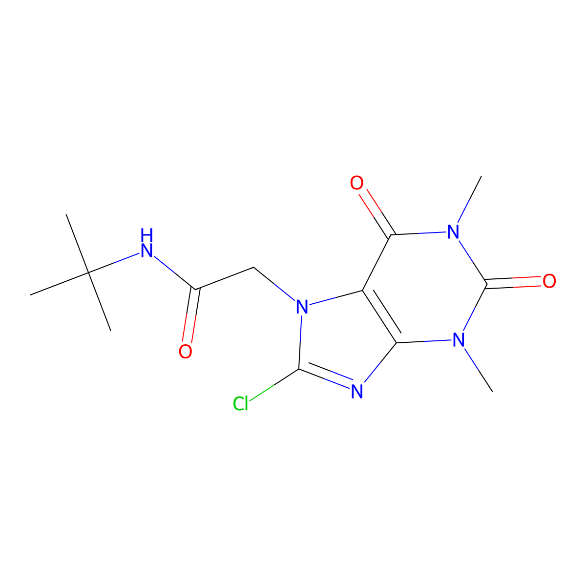 8-Chloro-N-(1,1-dimethylethyl)-1,2,3,6-tetrahydro-1,3-dimethyl-2,6-dioxo-7H-purine-7-acetamide molecular structure, CAS 362489-73-4