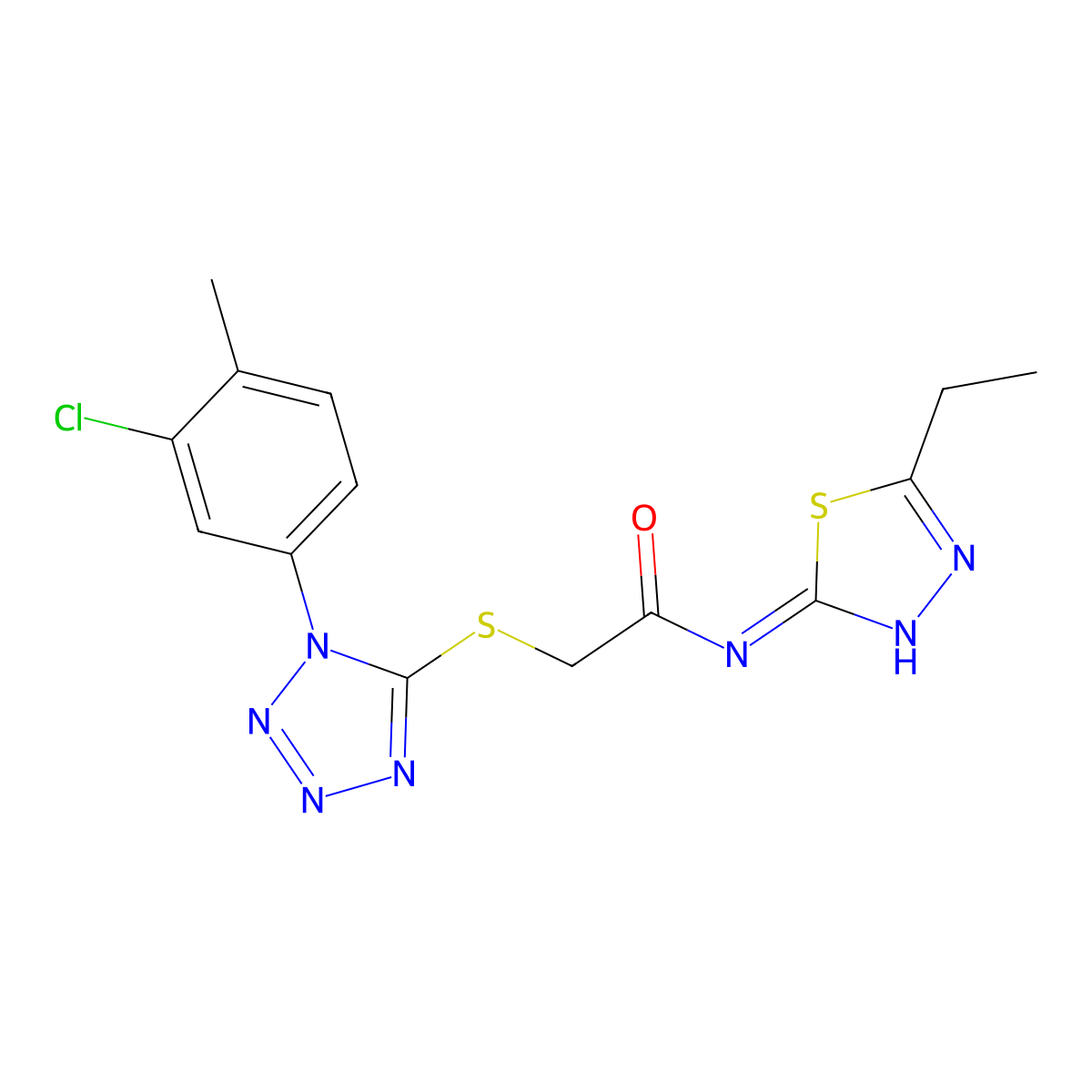 2-[1-(3-chloro-4-methylphenyl)tetrazol-5-yl]sulfanyl-N-(5-ethyl-1,3,4-thiadiazol-2-yl)acetamide molecular structure, CAS 362489-74-5