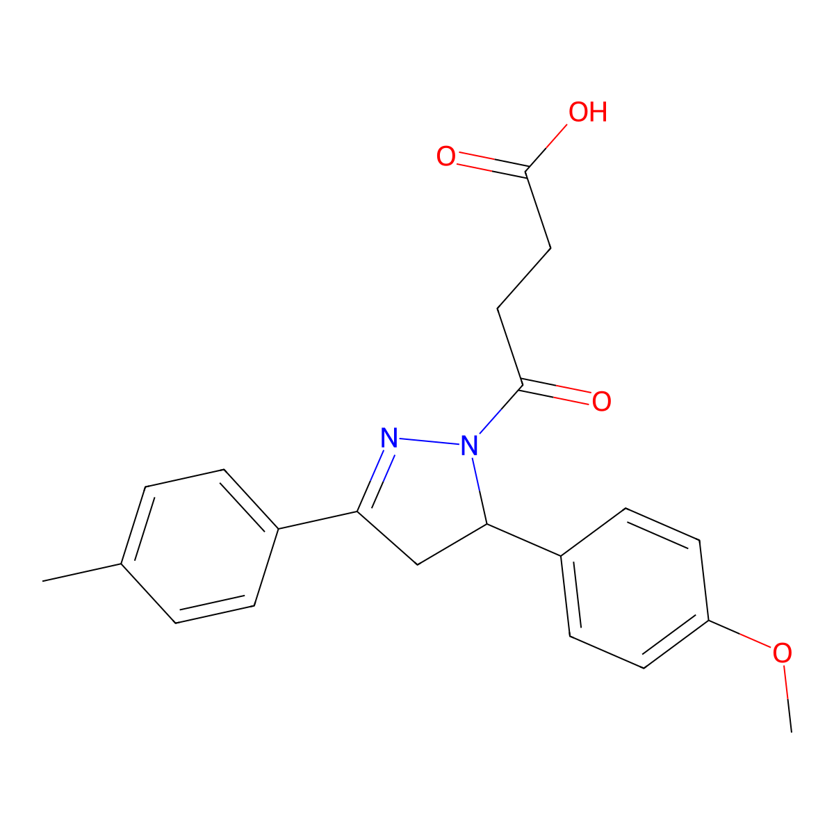 4-(5-(4-methoxyphenyl)-3-(p-tolyl)-4,5-dihydro-1H-pyrazol-1-yl)-4-oxobutanoic acid molecular structure, CAS 362490-57-1