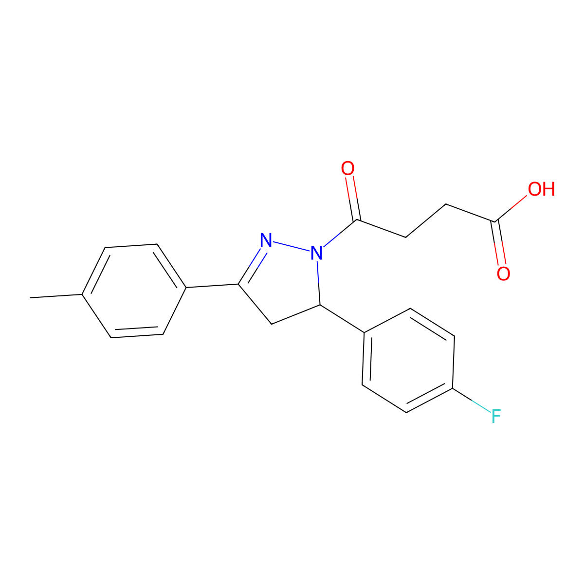 4-(5-(4-fluorophenyl)-3-(p-tolyl)-4,5-dihydro-1H-pyrazol-1-yl)-4-oxobutanoic acid molecular structure, CAS 362490-62-8
