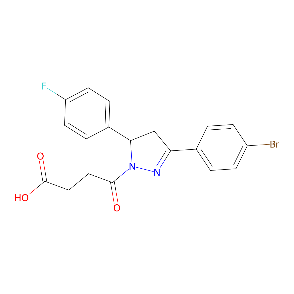 4-(3-(4-bromophenyl)-5-(4-fluorophenyl)-4,5-dihydro-1H-pyrazol-1-yl)-4-oxobutanoic acid molecular structure, CAS 362490-70-8