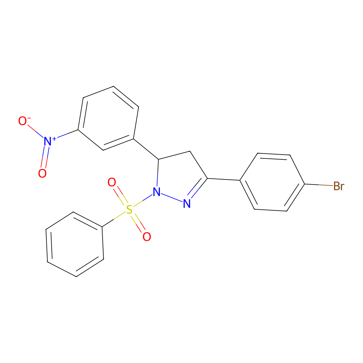 3-(4-bromophenyl)-5-(3-nitrophenyl)-1-(phenylsulfonyl)-4,5-dihydro-1H-pyrazole molecular structure, CAS 362490-89-9