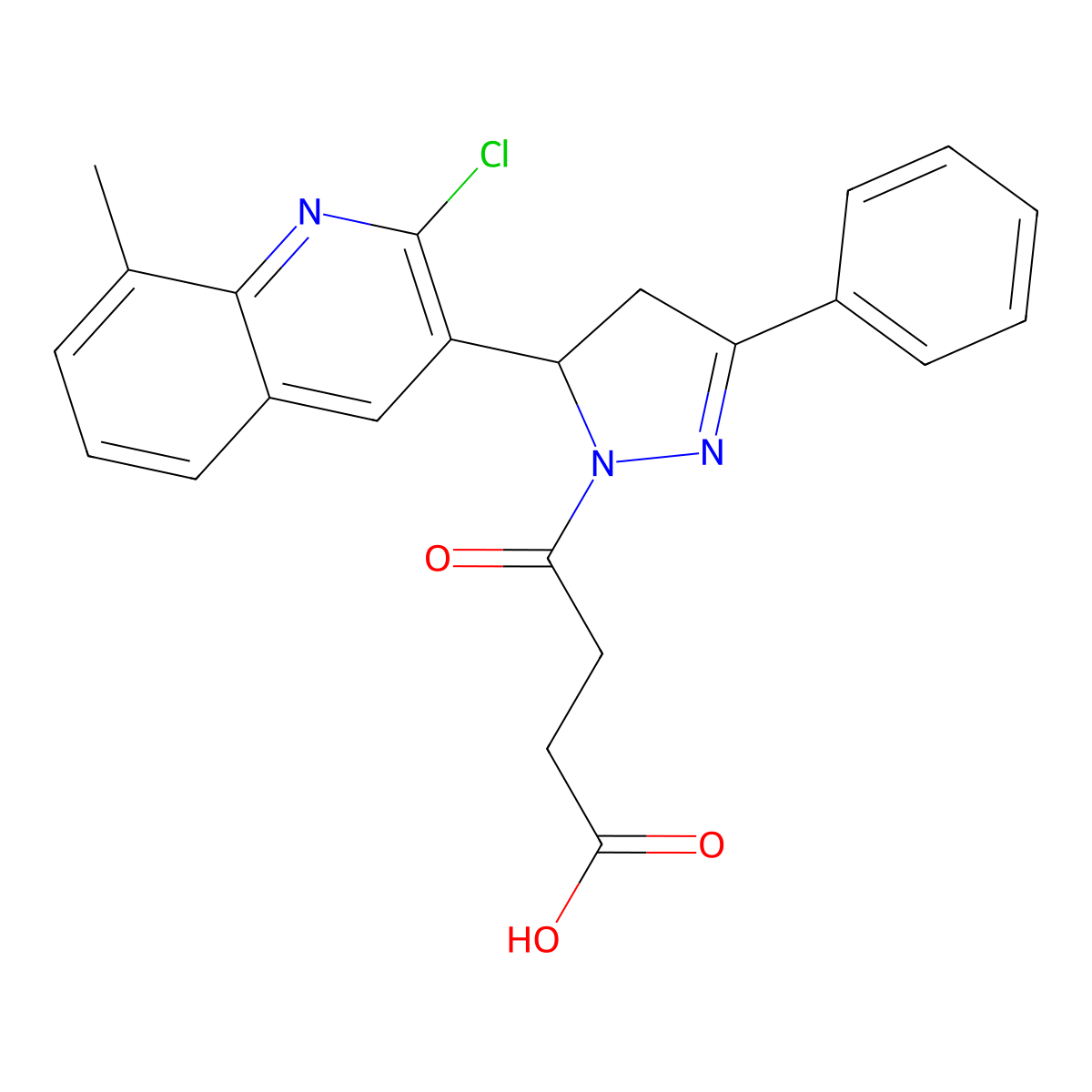 4-[5-(2-chloro-8-methylquinolin-3-yl)-3-phenyl-4,5-dihydro-1H-pyrazol-1-yl]-4-oxobutanoic acid molecular structure, CAS 362491-10-9