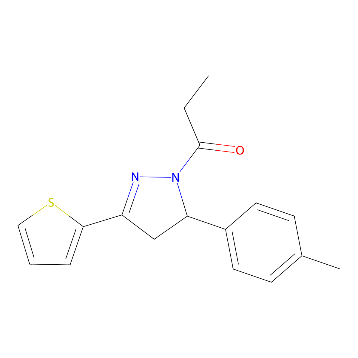 1-[3-(4-Methylphenyl)-5-thiophen-2-yl-3,4-dihydropyrazol-2-yl]propan-1-one molecular structure, CAS 362491-47-2