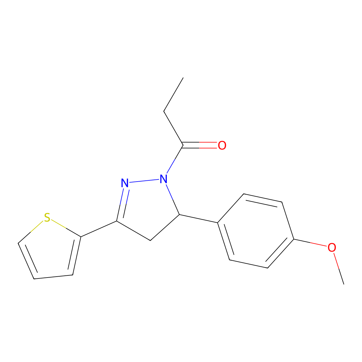 5-(4-methoxyphenyl)-1-propionyl-3-(2-thienyl)-4,5-dihydro-1H-pyrazole molecular structure, CAS 362491-49-4