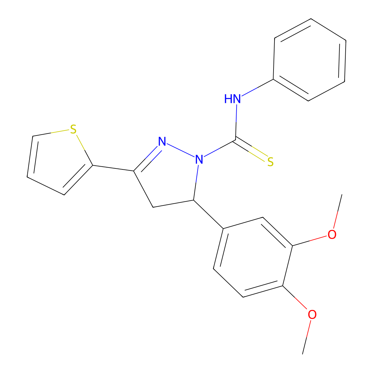 5-(3,4-dimethoxyphenyl)-N-phenyl-3-(thiophen-2-yl)-4,5-dihydro-1H-pyrazole-1-carbothioamide molecular structure, CAS 362491-56-3